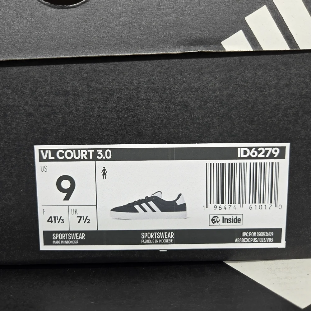 New Adidas VL Court 3.0 'Black White' Women's Shoes Size 9